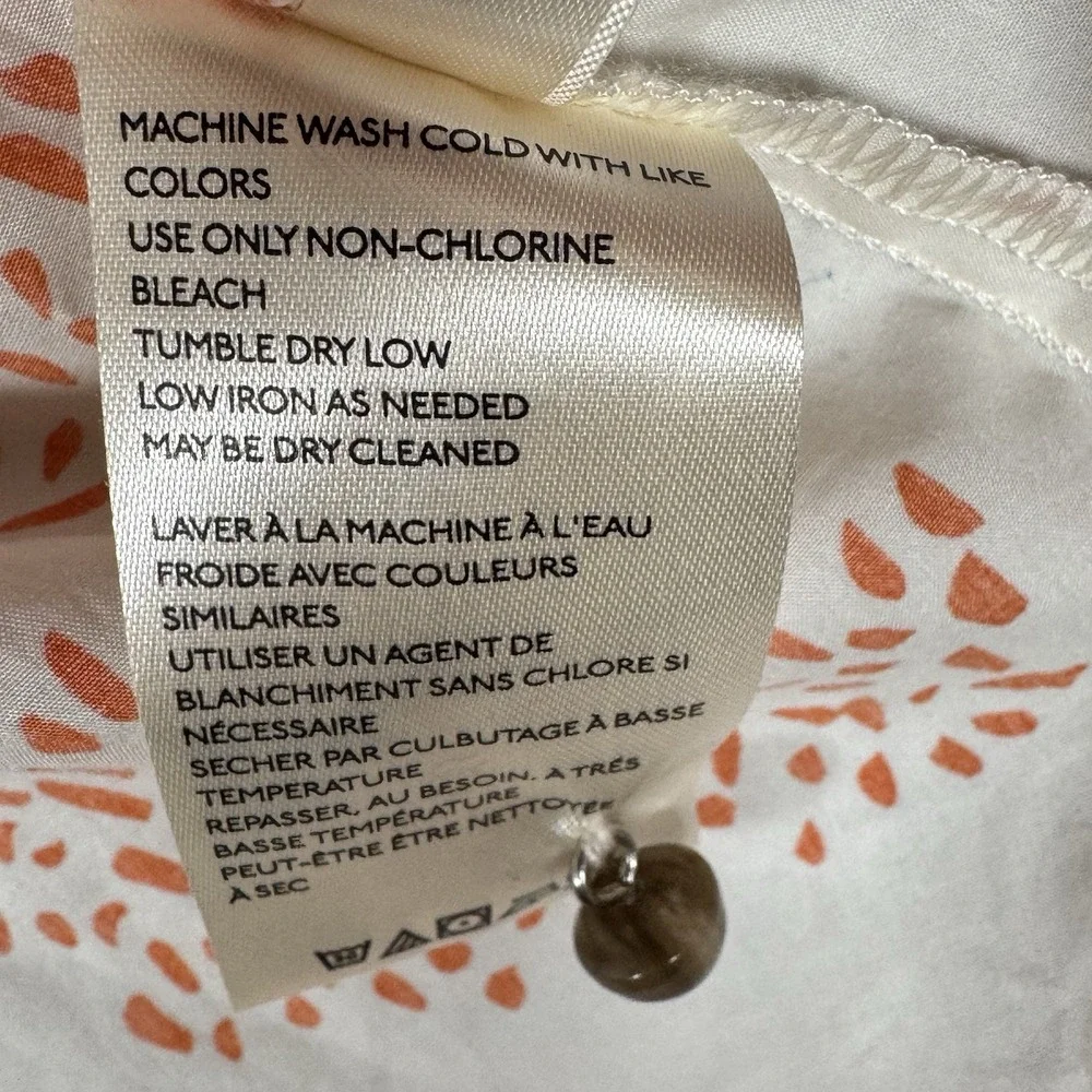 Anthropologie Moglea Womens XS White Orange Cotton Puff Sleeve Ruffle Blouse